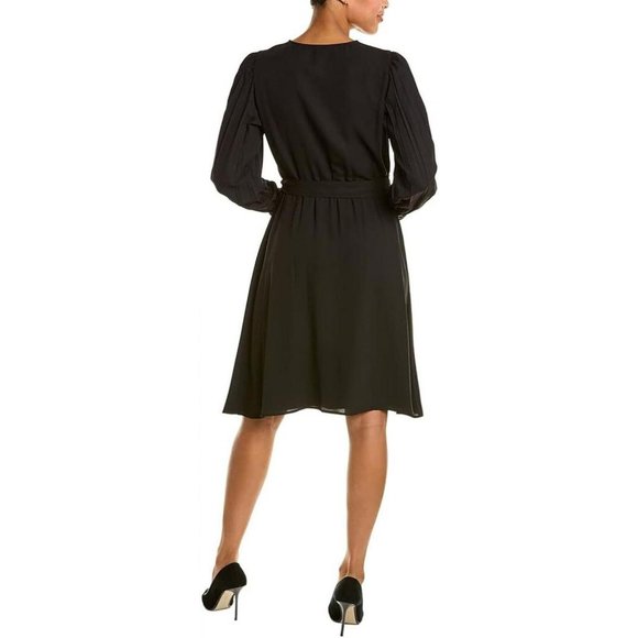 NWT Anne Klein Womens Surplice A-Line Dress 10844849 L Black - Picture 2 of 2